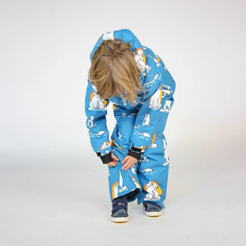 Småfolk Solid Blue Snow Pants With Polaer Bears