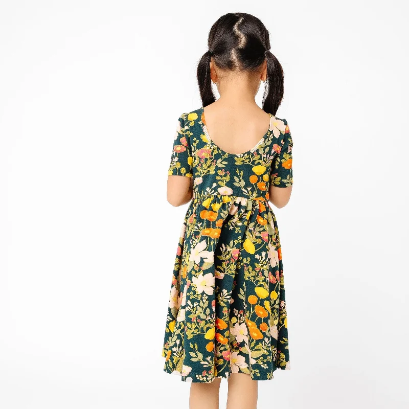 The Short Sleeve Ballet Dress in Midnight Botany