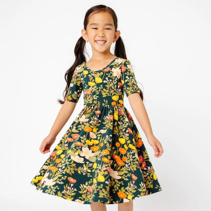 The Short Sleeve Ballet Dress in Midnight Botany