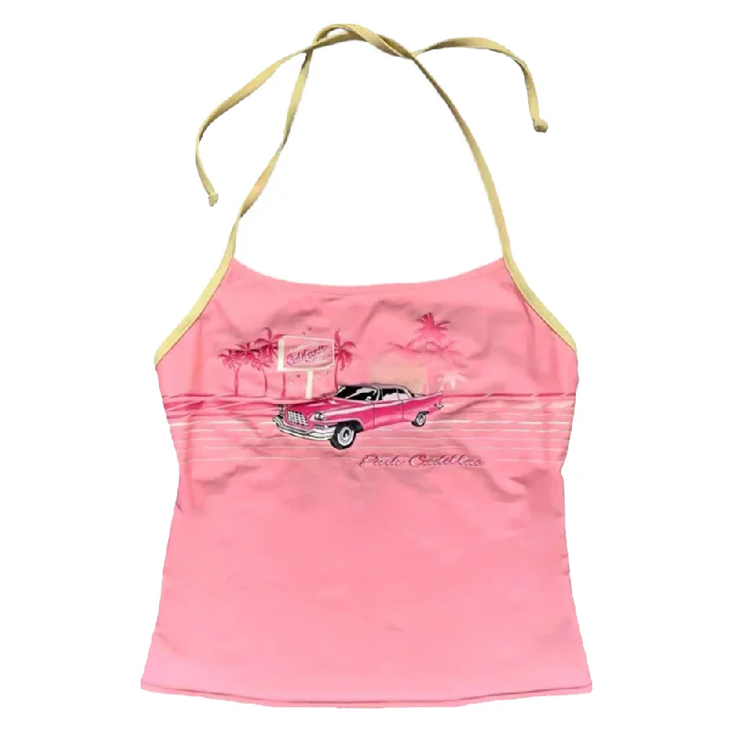 Vintage Pink Car Y2K Halter Top